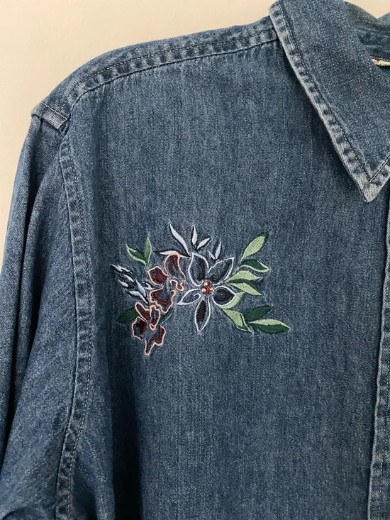 Embroidered Denim Button Up - Picture 2 of 3